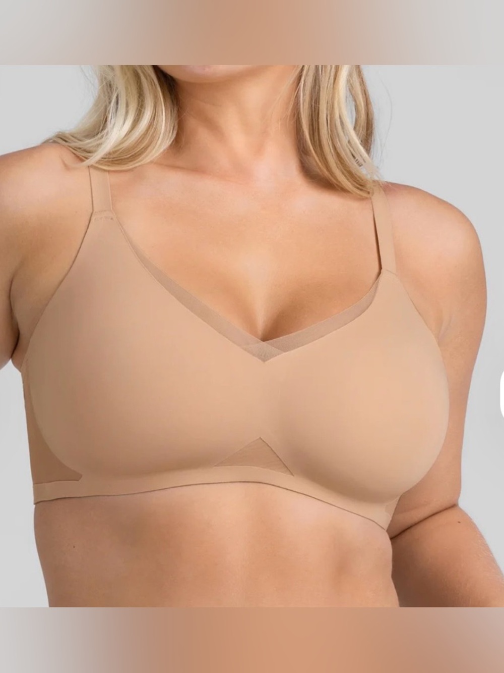 Honeylove Crossover Bra Size M/ 36B/C Sand/ Nude Wireless Support Removable Pads